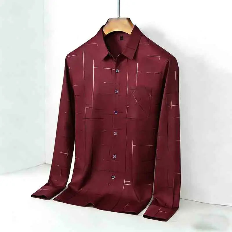 Men's Casual Long Sleeve Button Down Shirt Abstract Striped Print Chest Pocket Slim Fit Top