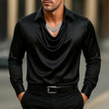 Casual Men's Satin Silk Dress Shirts Long Sleeve Social Single Breasted Button Turn-Down Collar Shirts Wedding Party Men Clothes