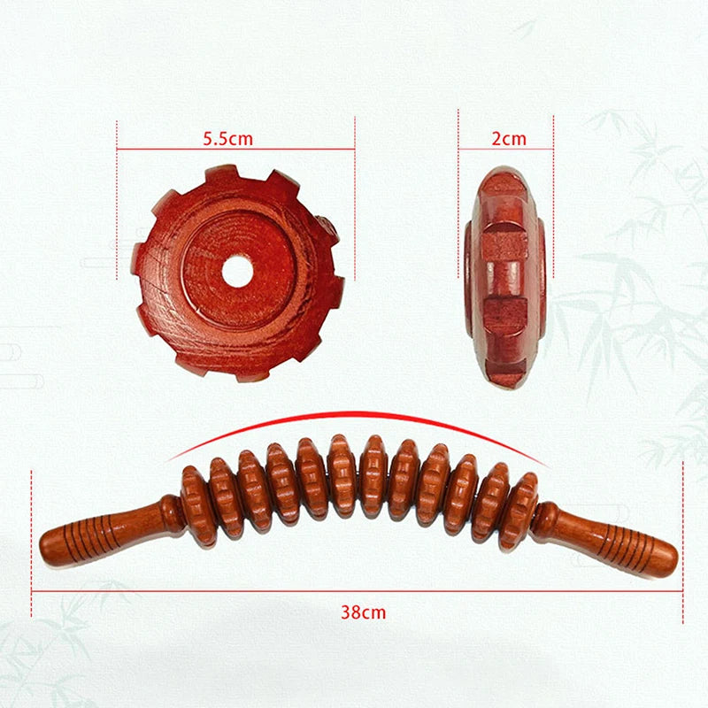 Body Fascia Massager Anti-slip Handle Wood Grooved Gear Arms Legs Thighs Buttocks Smooth Roller Massager For Back Relaxation