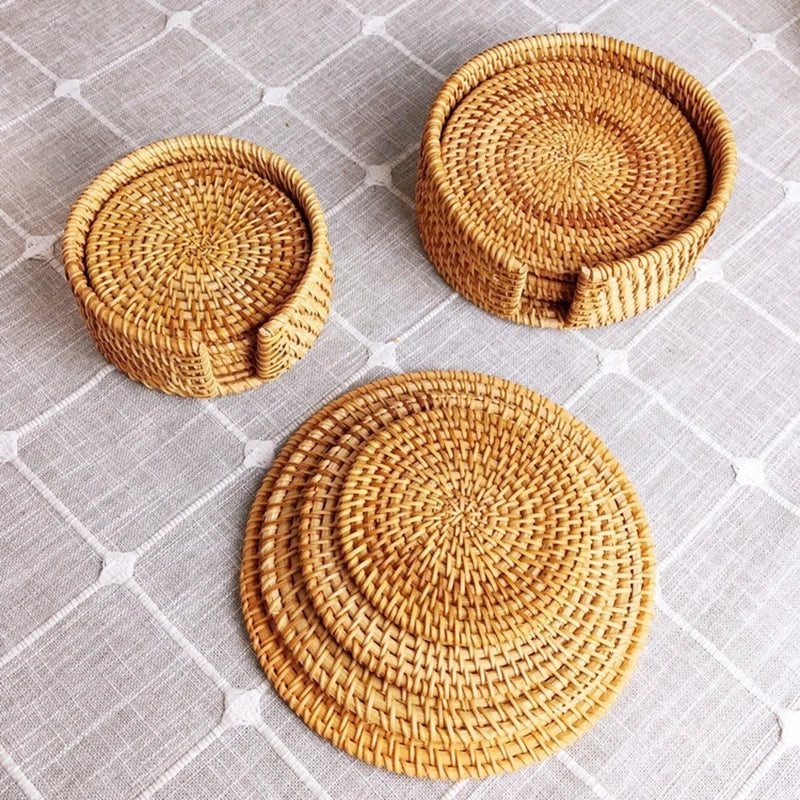 Zerolife Kitchen Accessories Home Decor Woven Rattan Coaster Placemats Table Coffee Cup Kitchen Utensils For Dining Table Gadget