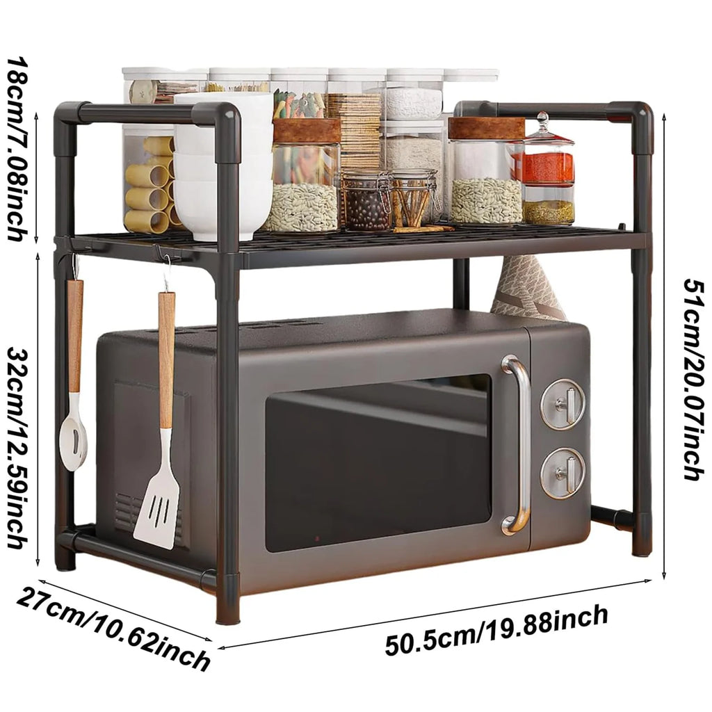 Kitchen Storage Rack Microwave Shelf Condiment Organizer Shelf Simple Countertop Tidying Shelves Kitchen Accessories with Hooks