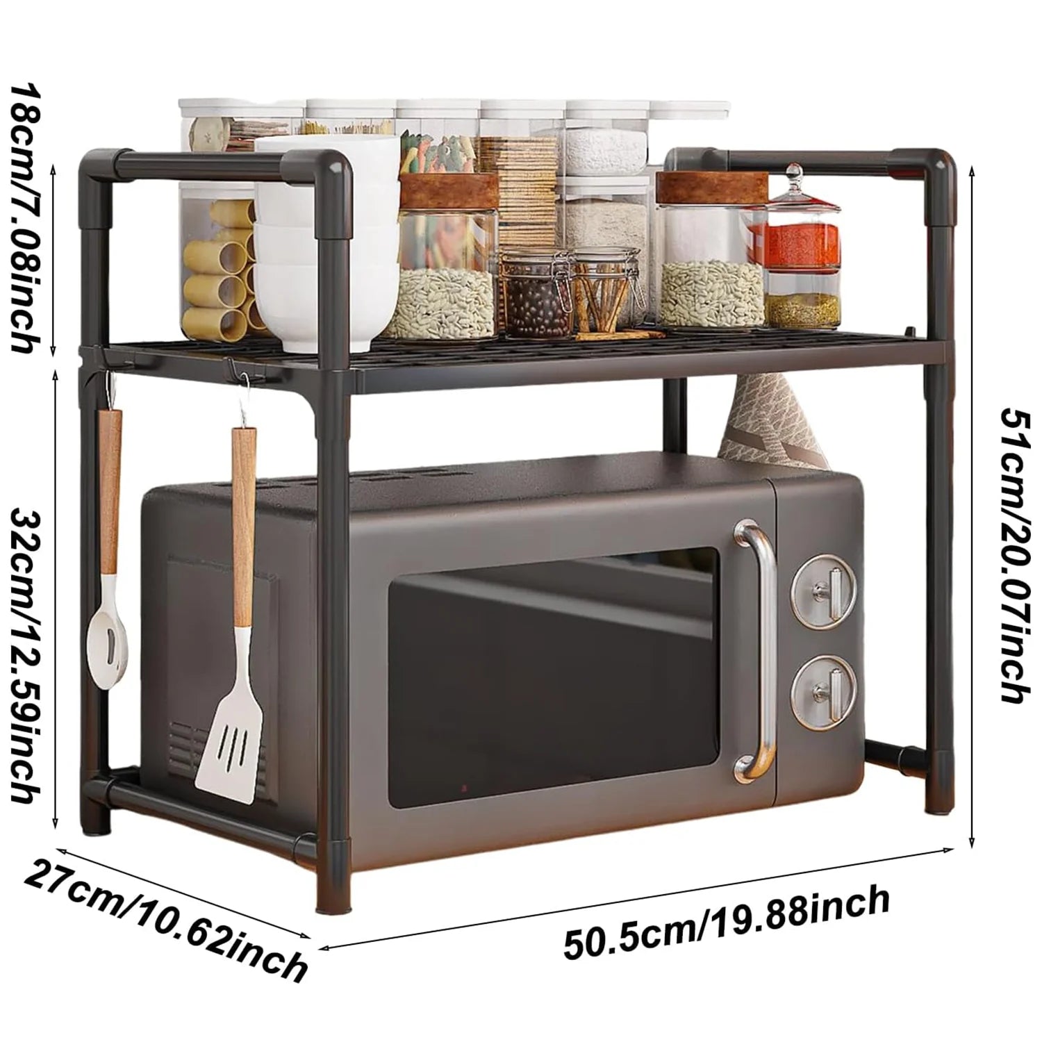 Kitchen Storage Rack Microwave Shelf Condiment Organizer Shelf Simple Countertop Tidying Shelves Kitchen Accessories with Hooks