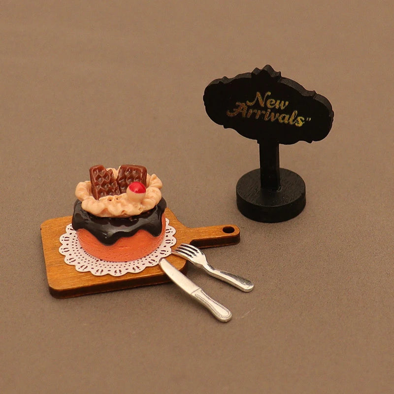 6Pcs Dollhouse Miniature Kitchen Accessories; Mini Food Toys with Cake Pad, Tray, Fork and Knife Models