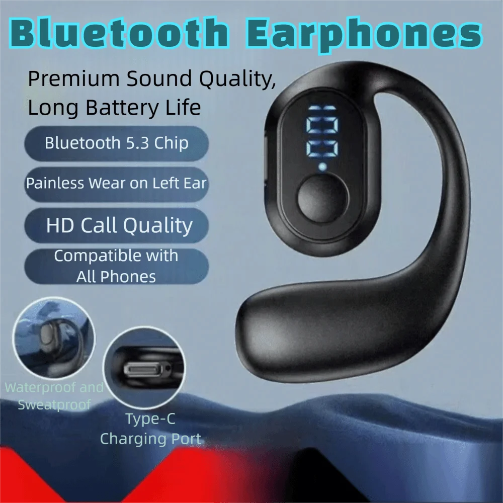 Ear Hook Wireless Earphones Bluetooth 5.3 Mini Handsfree Waterproof Sport Music Headset Single Earbuds OWS Headphone HiFi Music